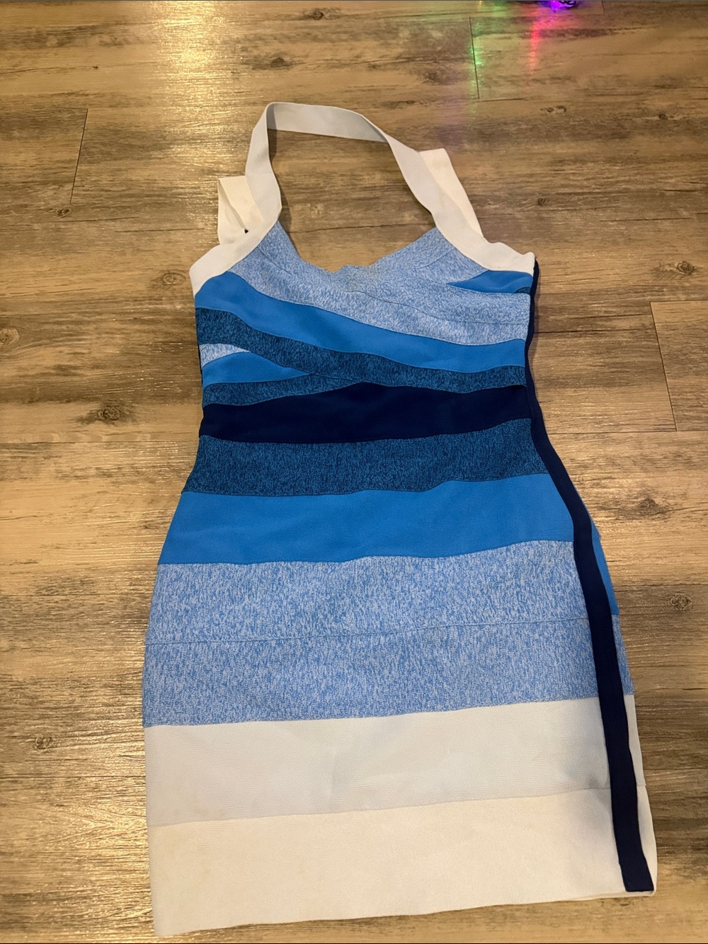 Topshop Blue Striped Halter Midi Dress with White Trim